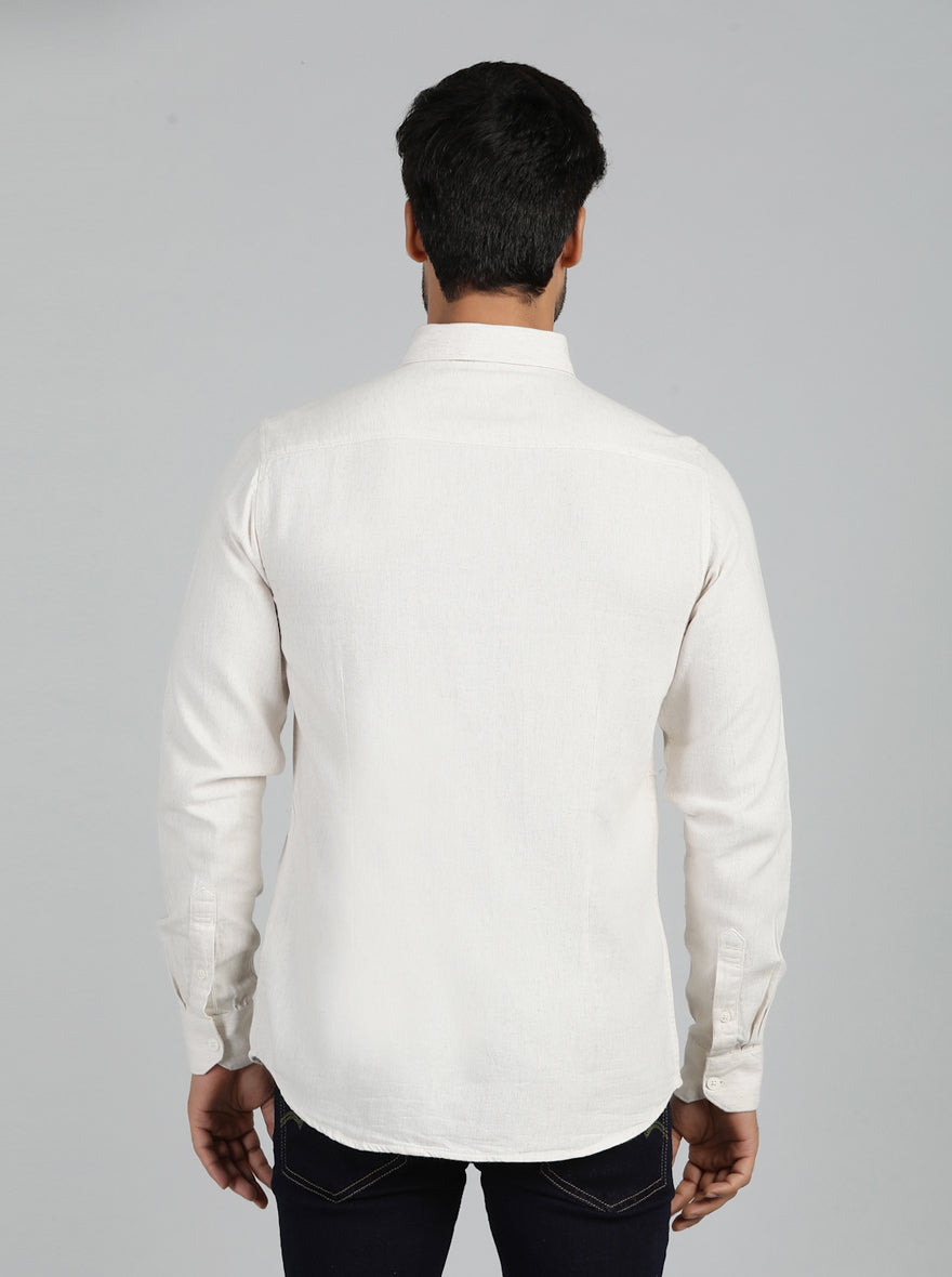 Cream Solid Slim Fit Casual Shirt | pehervi