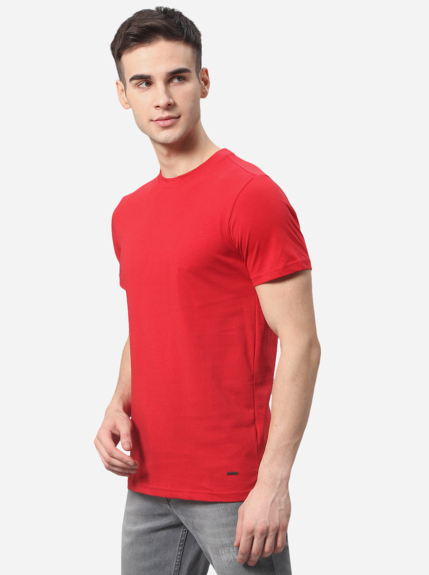 Red Solid Slim Fit T-Shirt | pehervi