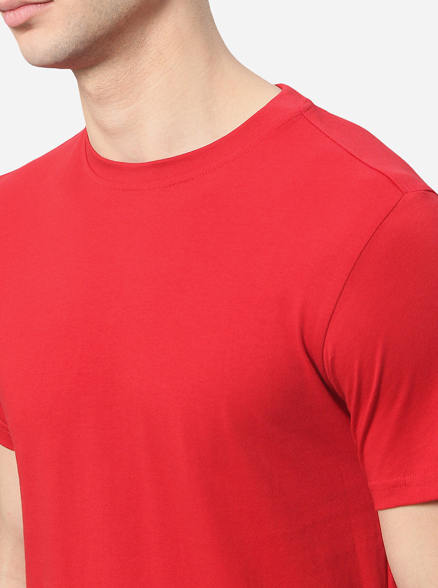 Red Solid Slim Fit T-Shirt | pehervi
