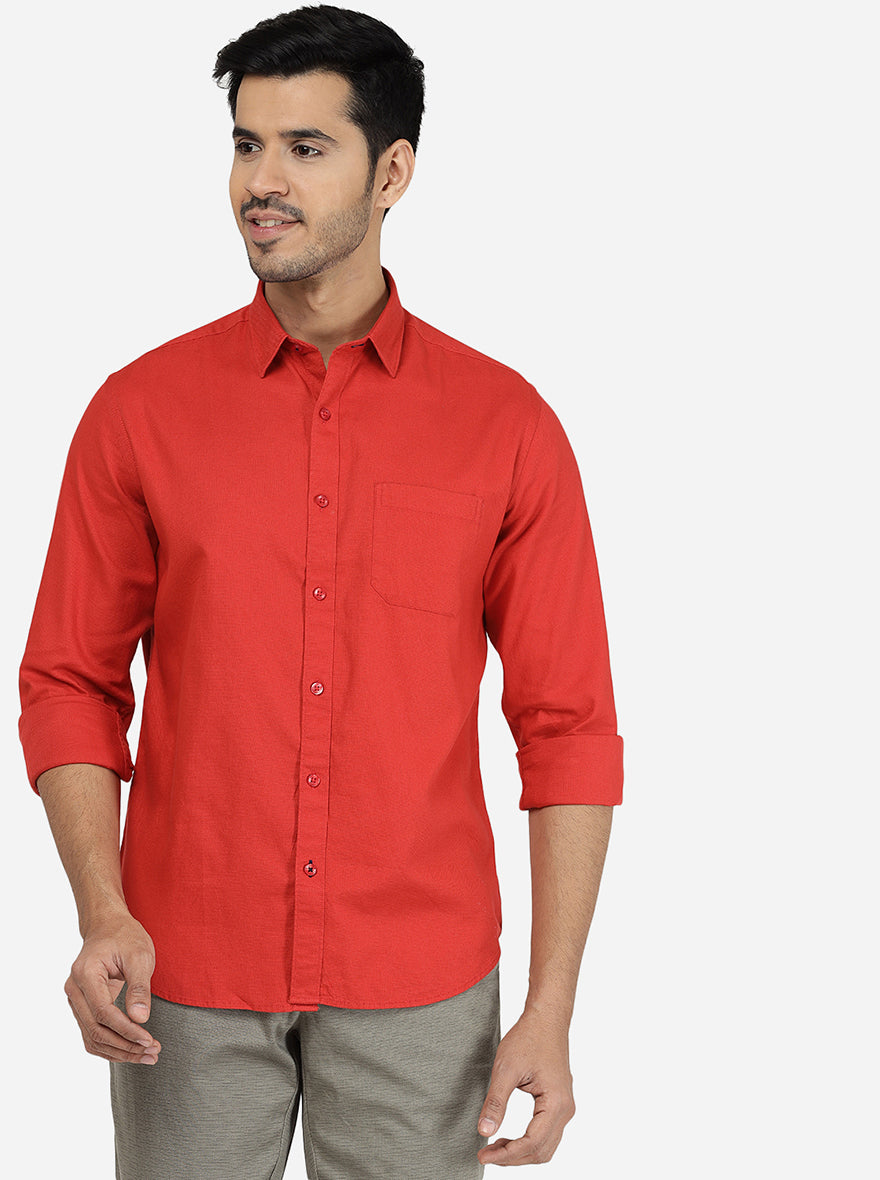 Paprika Red Solid Classic Fit Casual Shirt | pehervi
