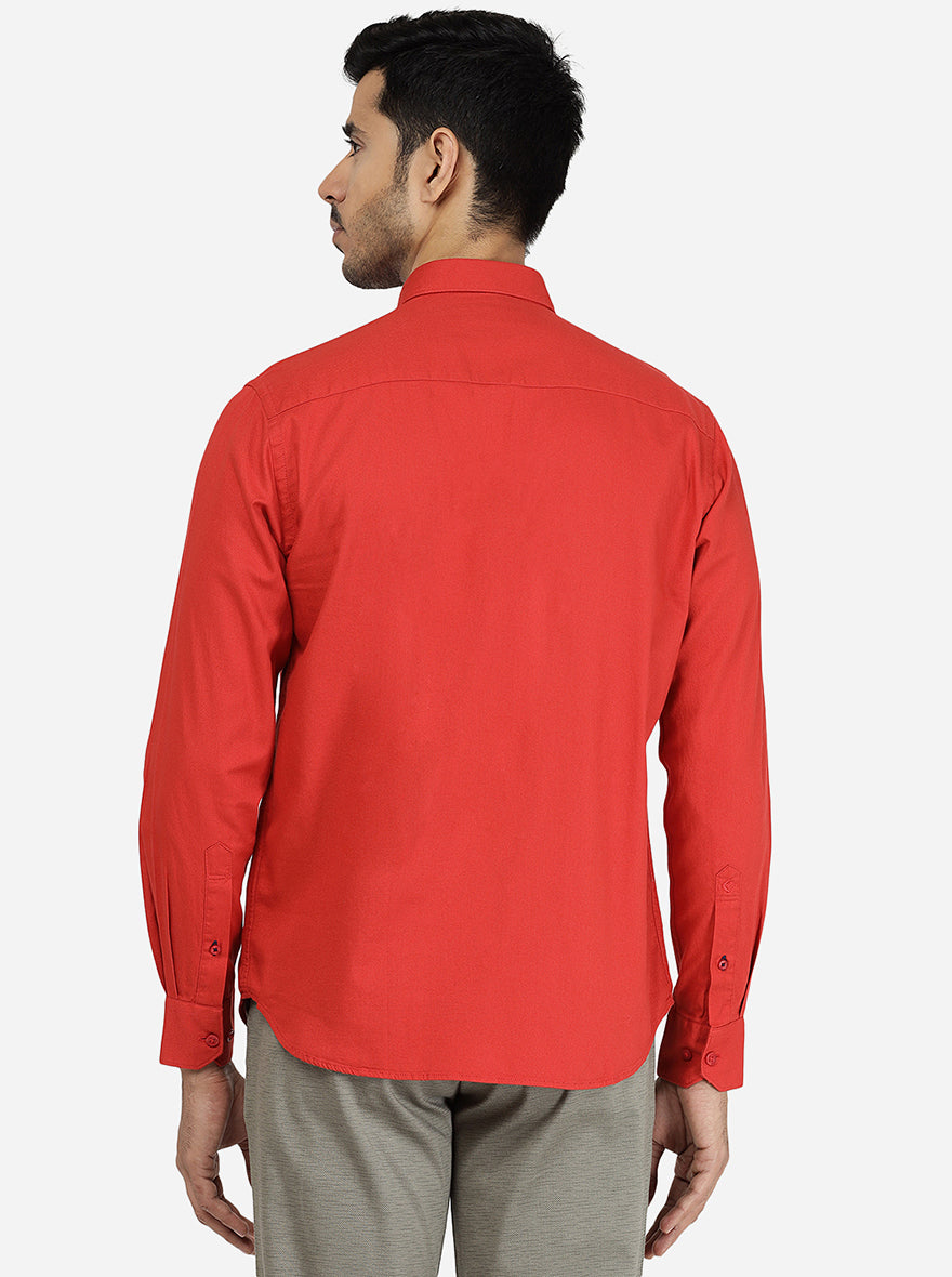 Paprika Red Solid Classic Fit Casual Shirt | pehervi