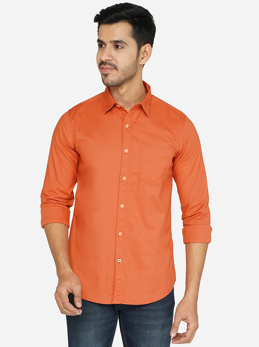 Rust Solid Slim Fit Semi Casual Shirt | Pehervi
