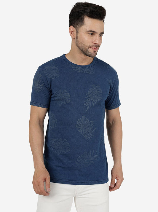 River Blue Printed Slim Fit T-Shirt | pehervi