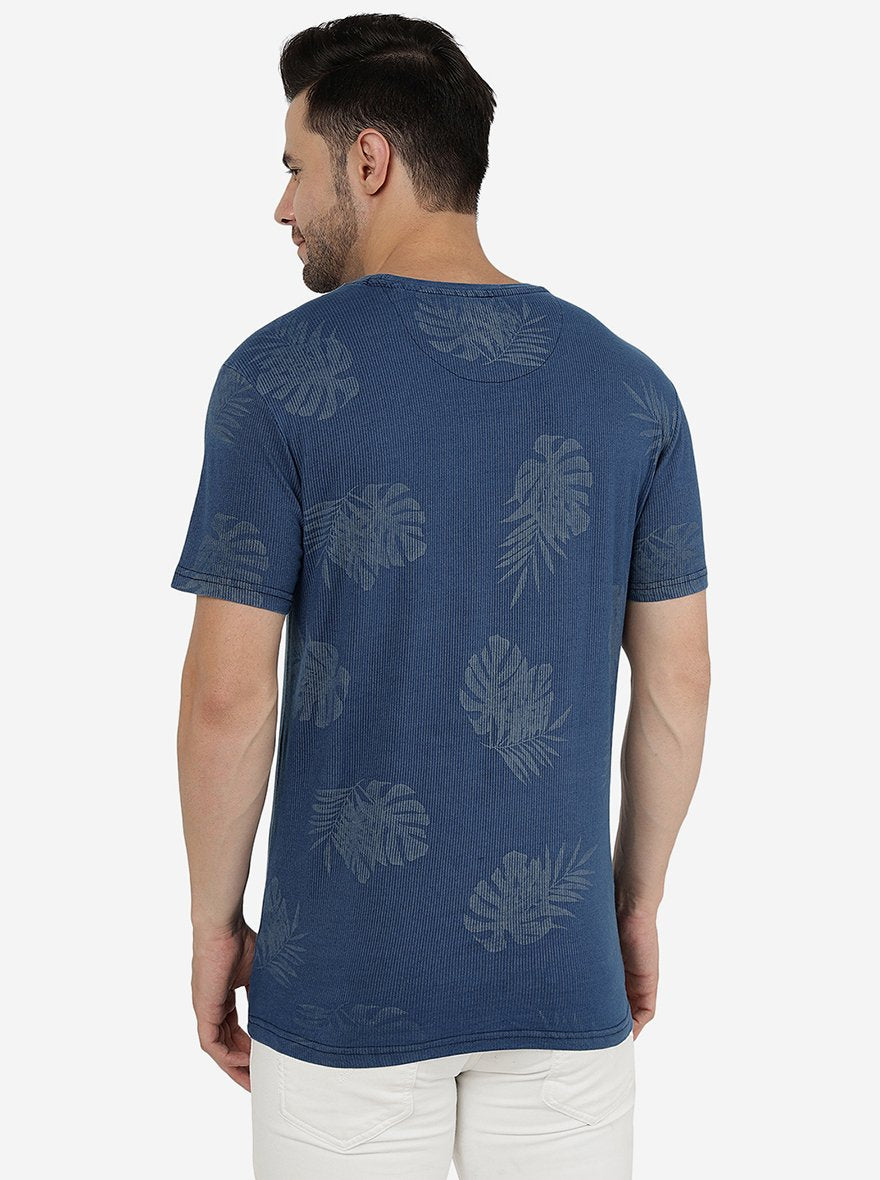 River Blue Printed Slim Fit T-Shirt | pehervi