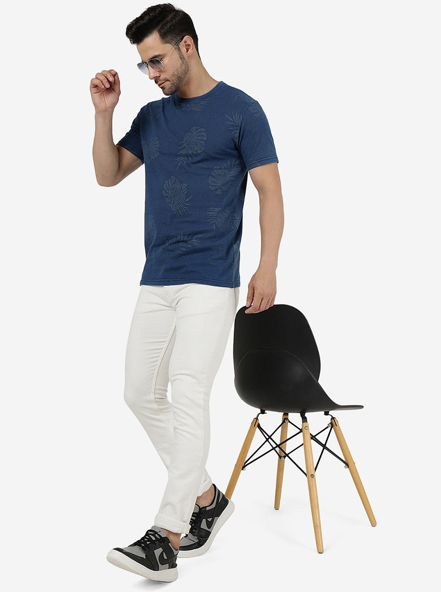 River Blue Printed Slim Fit T-Shirt | pehervi