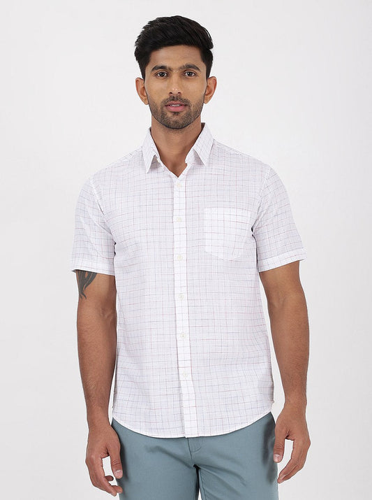 White Checked Slim Fit Casual Shirt | pehervi
