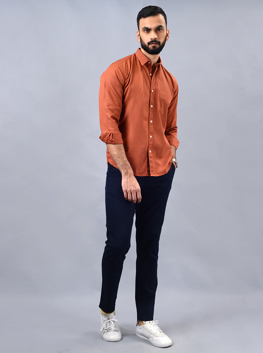 Rust Solid Smart Fit Semi Casual Shirt | Pehervi