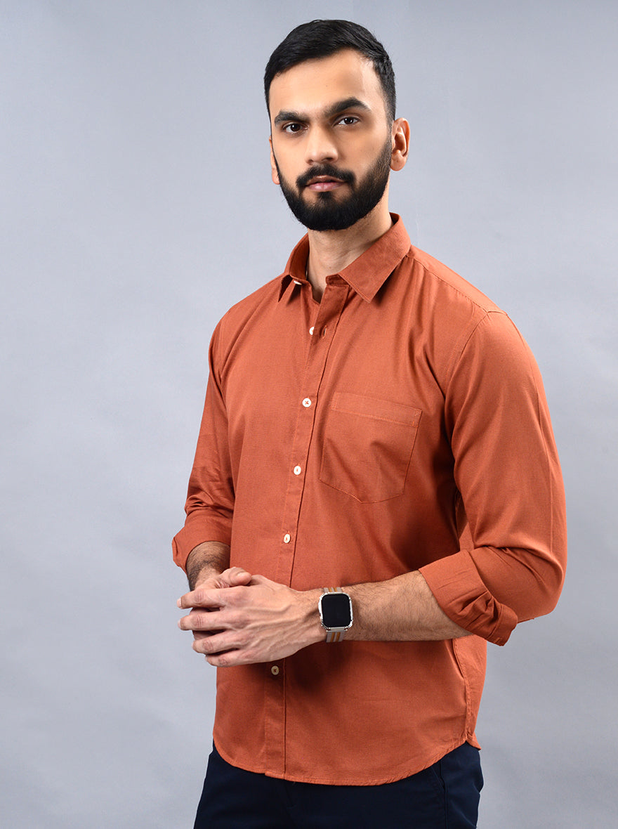 Rust Solid Smart Fit Semi Casual Shirt | Pehervi