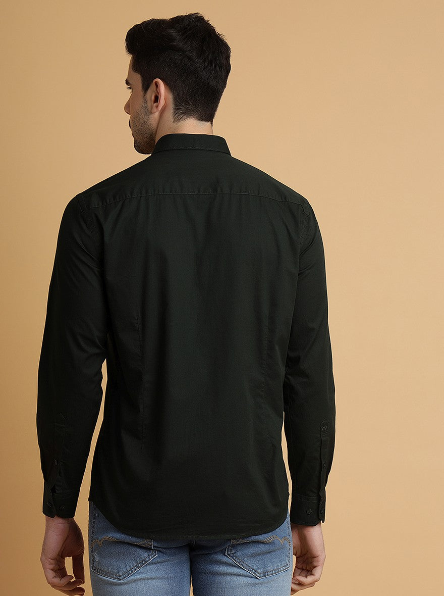 Bottle Green Solid Slim Fit Semi Casual Shirt | Pehervi
