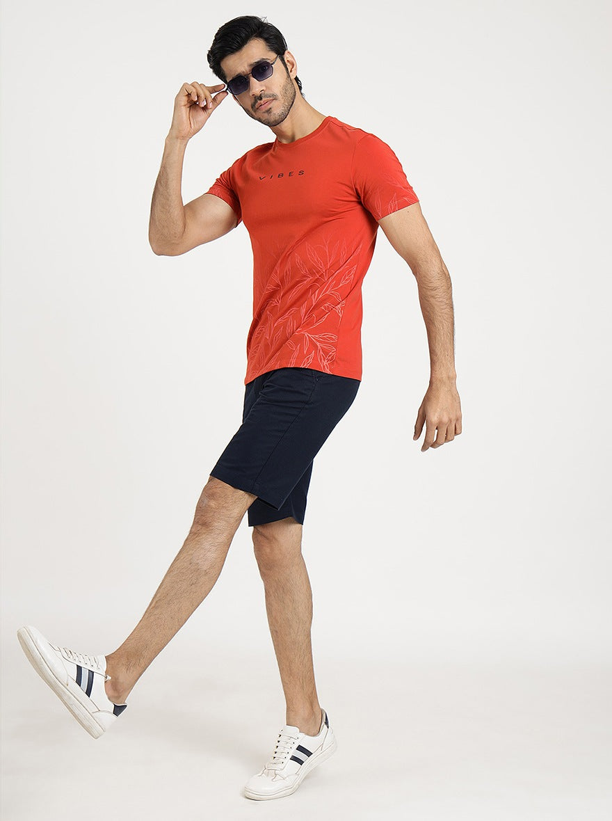 Red Printed Slim Fit T-Shirt | pehervi