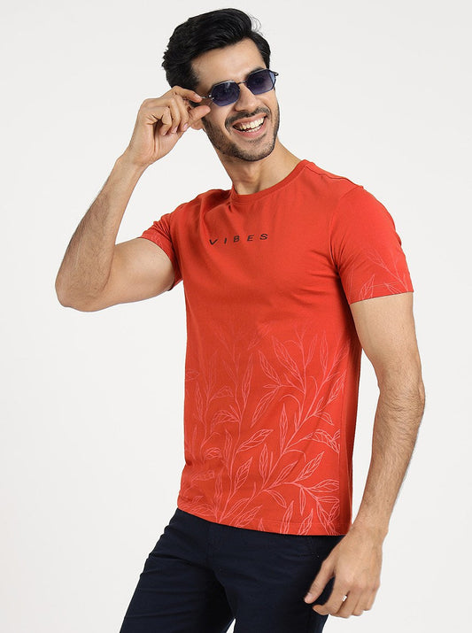 Red Printed Slim Fit T-Shirt | pehervi