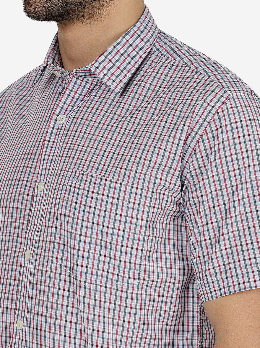 Red & Grey Checked Smart Fit Semi Casual Shirt | Pehervi
