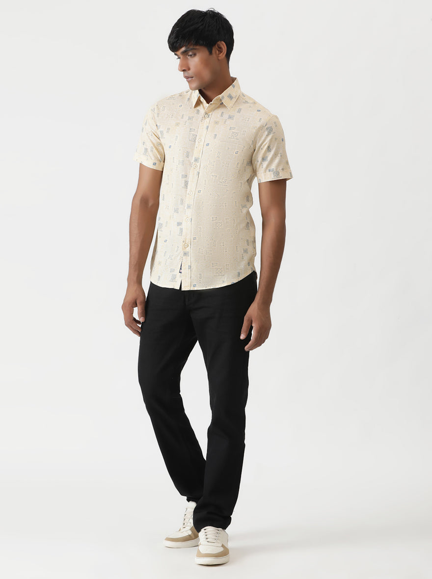 Yellow Printed Slim Fit Casual Shirt | pehervi