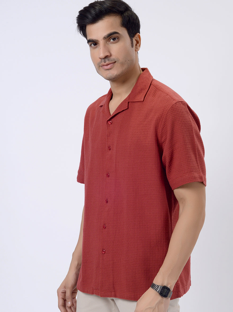Rust Solid Slim Fit Casual Shirt | pehervi