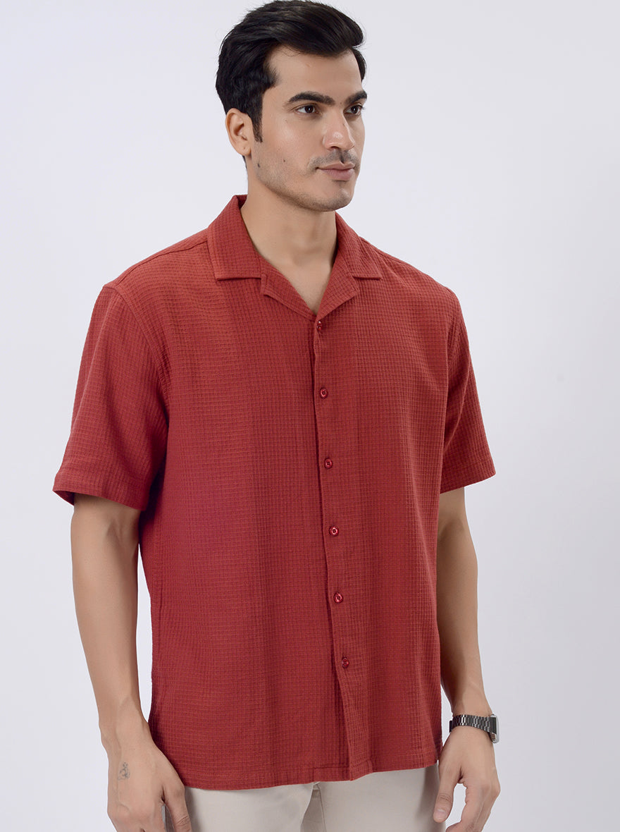 Rust Solid Slim Fit Casual Shirt | pehervi