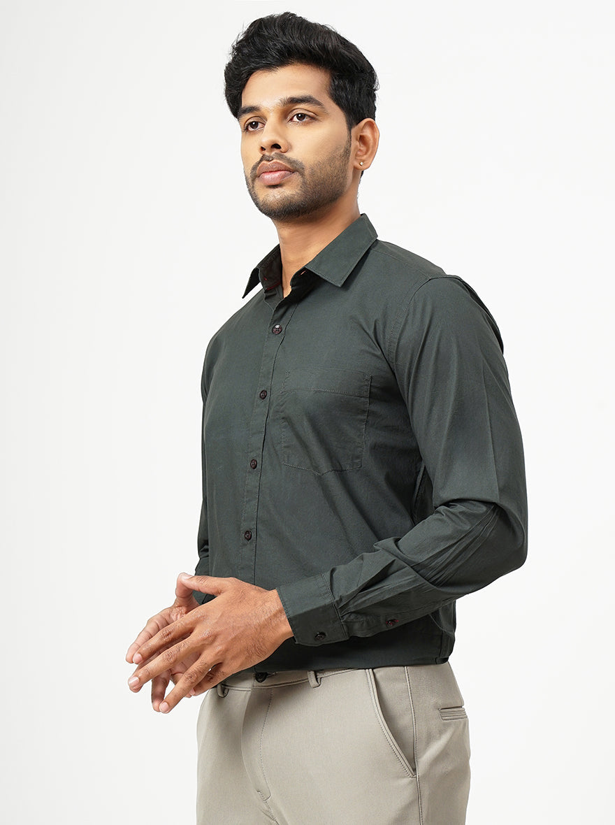 Dark Green Solid Smart Fit Semi Casual Shirt | Pehervi