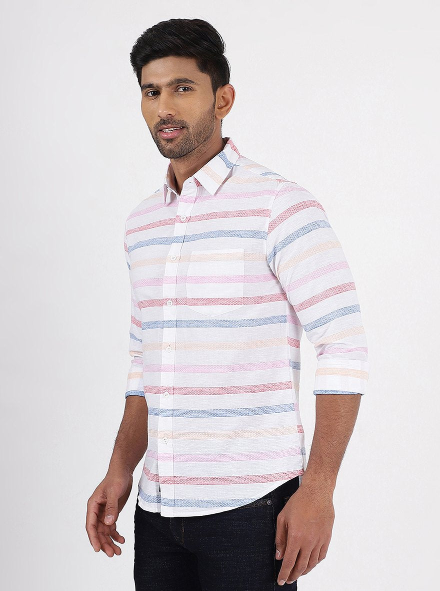 Pink Striped Slim Fit Casual Shirt | pehervi