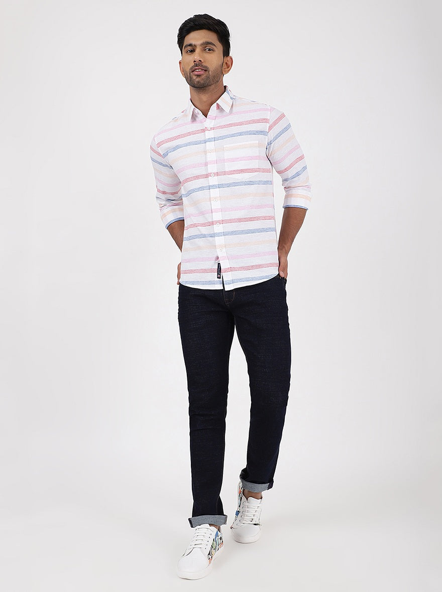 Pink Striped Slim Fit Casual Shirt | pehervi