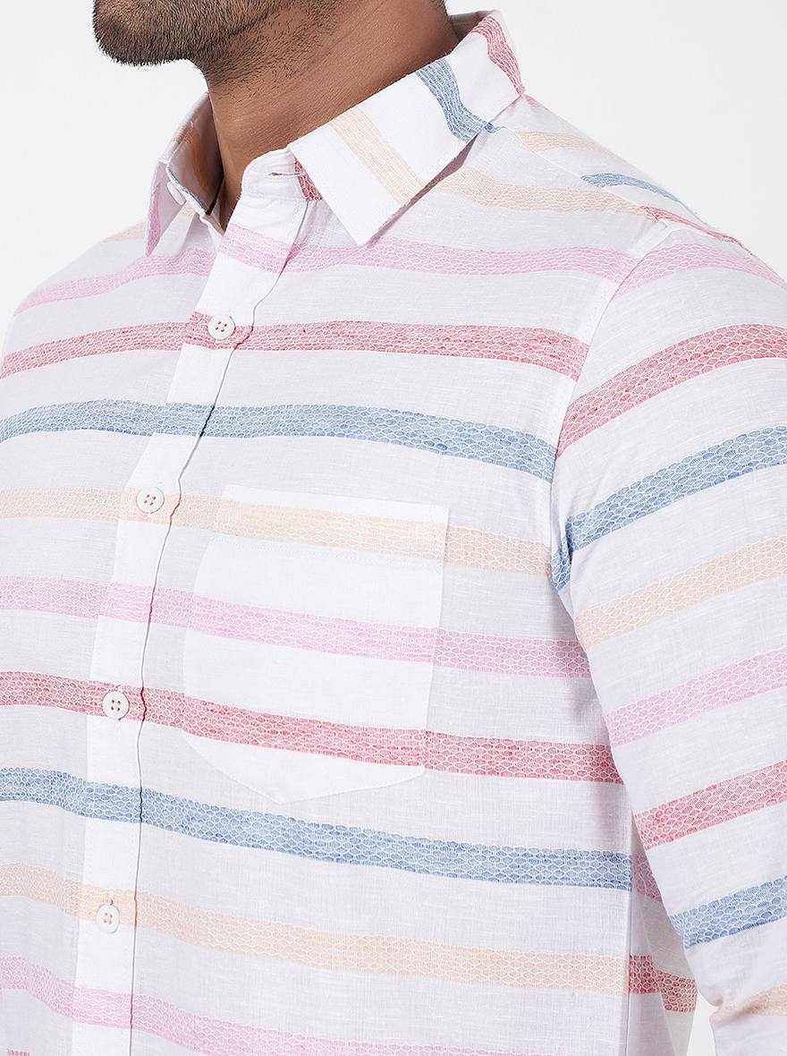 Pink Striped Slim Fit Casual Shirt | pehervi