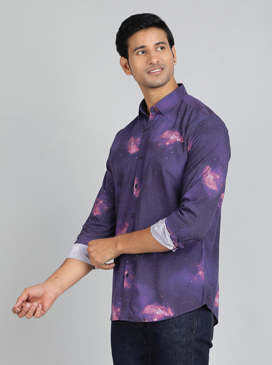 Purple Printed Slim Fit Casual Shirt | pehervi