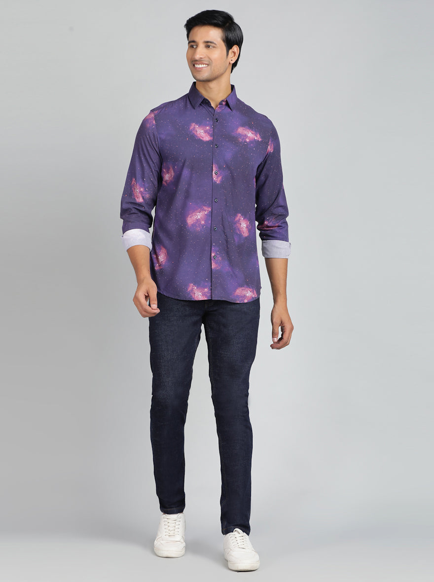 Purple Printed Slim Fit Casual Shirt | pehervi