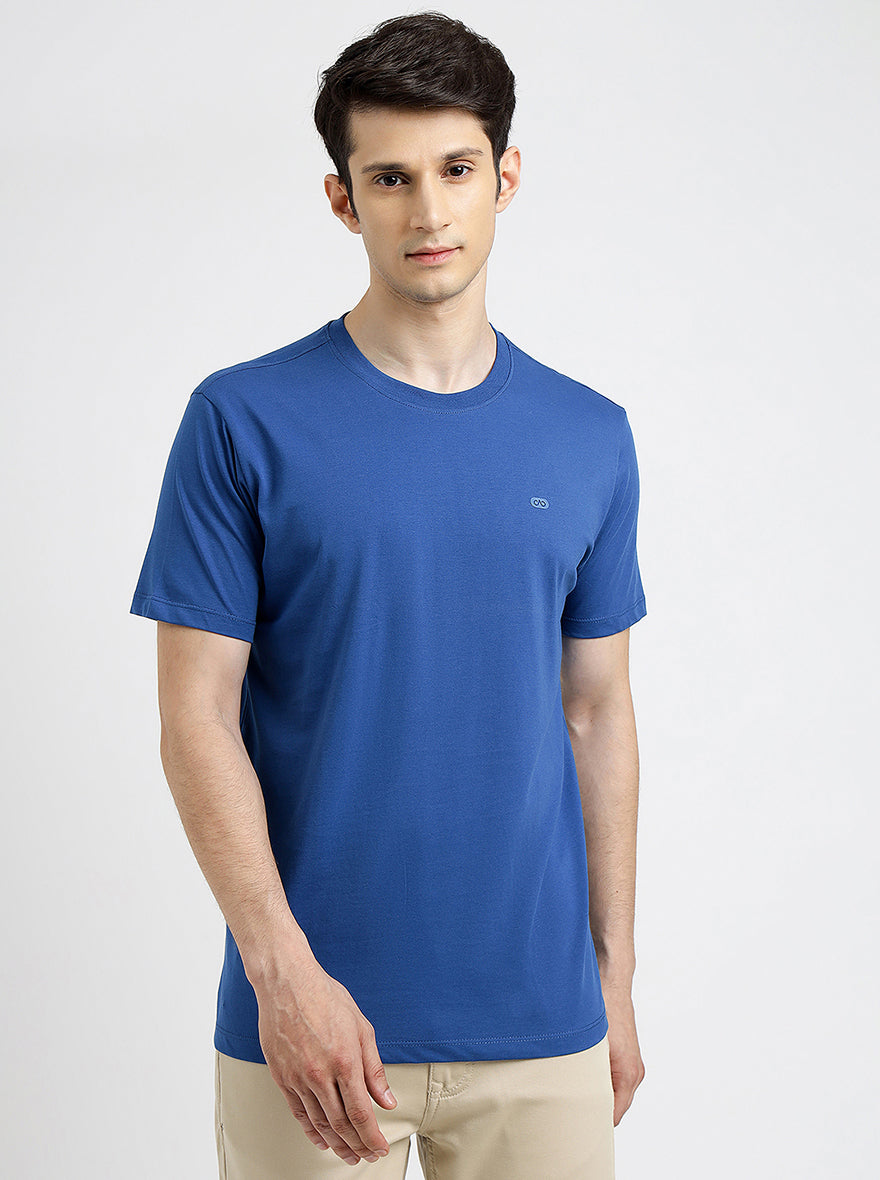 Blue Solid Slim Fit T-Shirt | pehervi