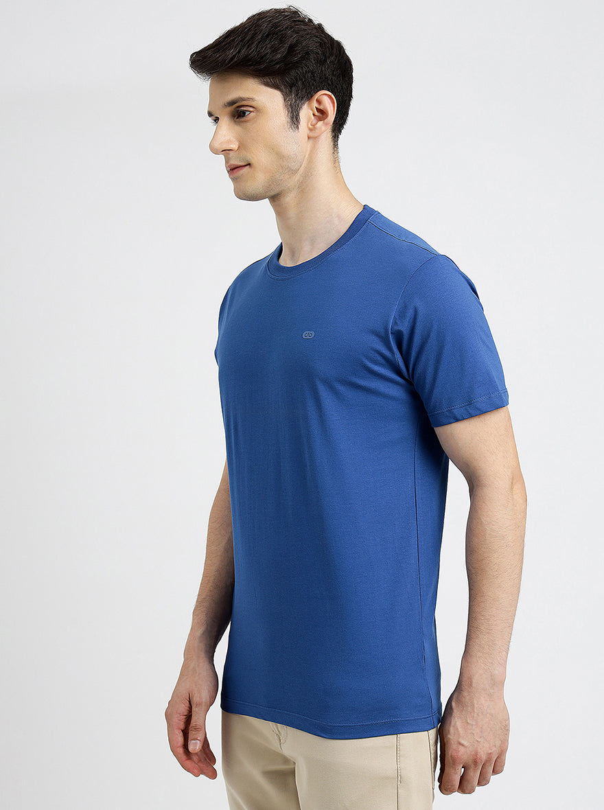 Blue Solid Slim Fit T-Shirt | pehervi