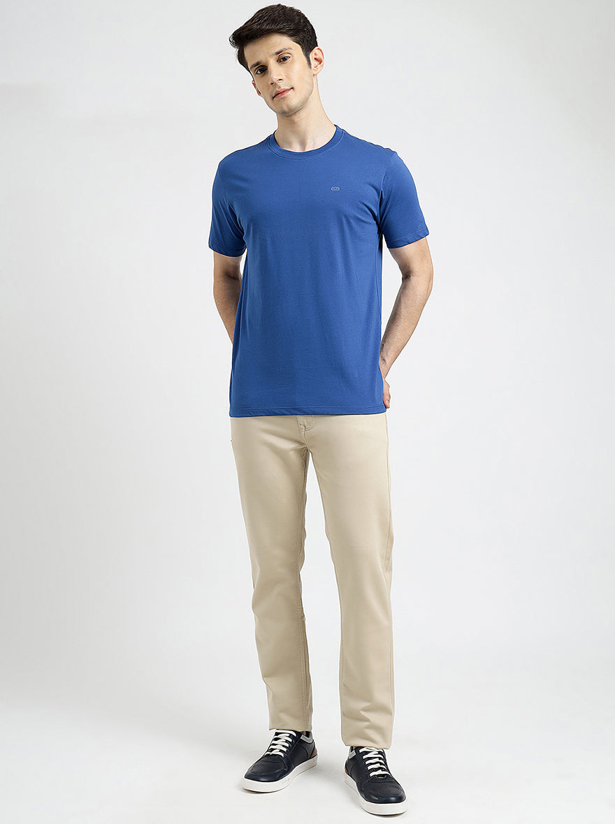 Blue Solid Slim Fit T-Shirt | pehervi