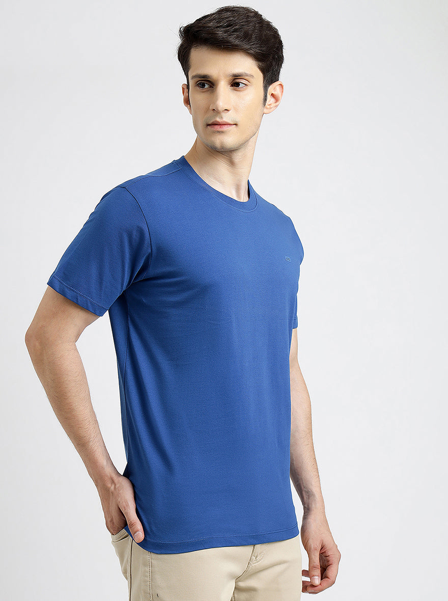 Blue Solid Slim Fit T-Shirt | pehervi