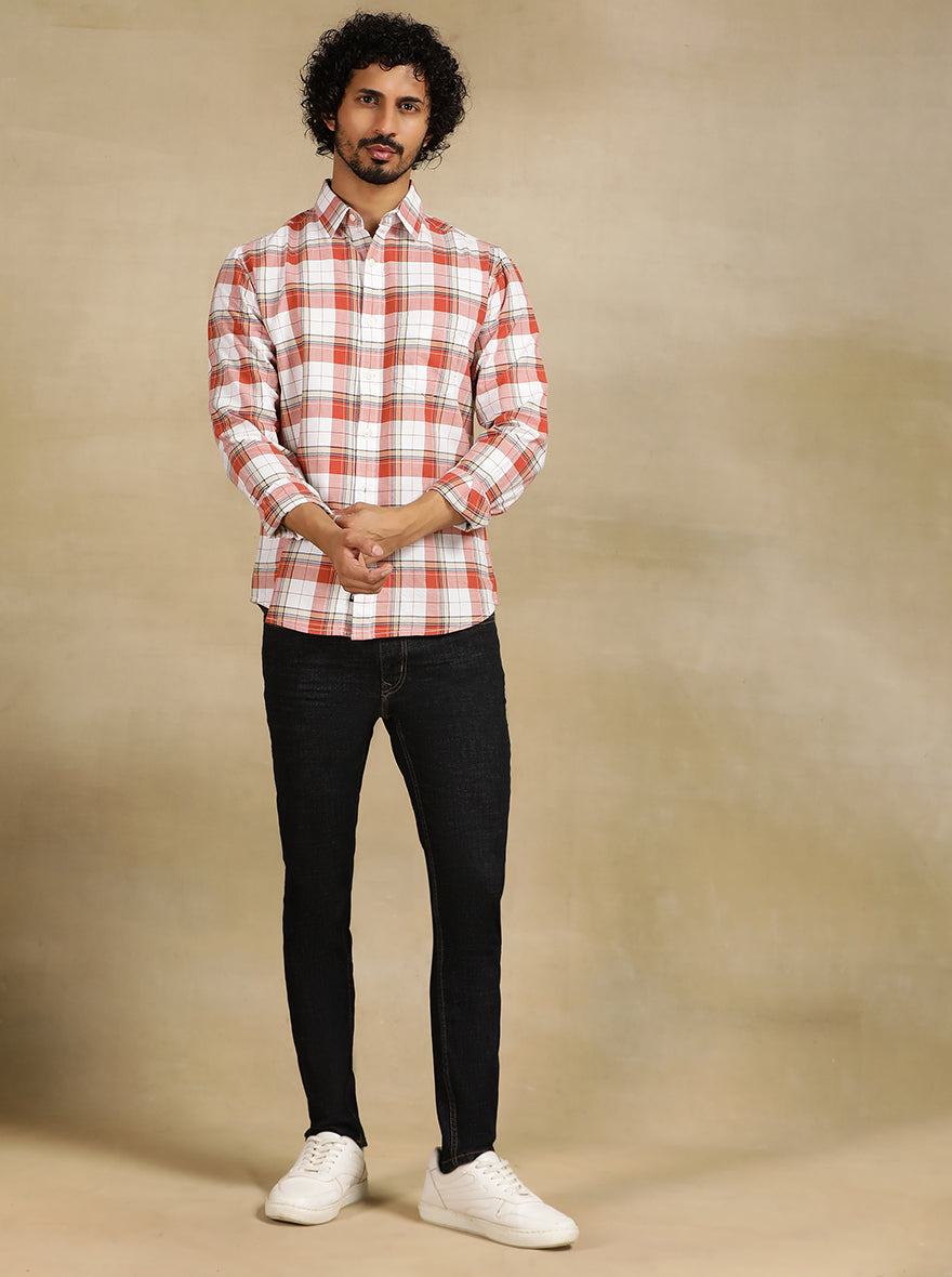 Red Checked Slim Fit Casual Shirt | pehervi