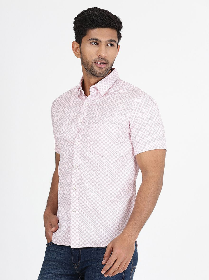Pink Printed Slim Fit Casual Shirt | pehervi