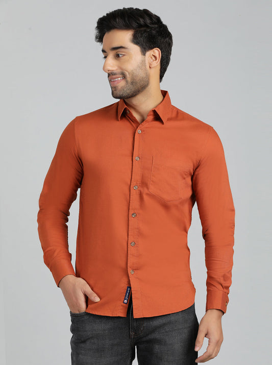 Rust Solid Slim Fit Casual Shirt | pehervi