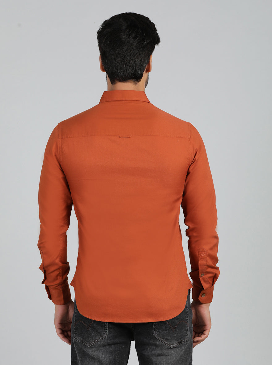 Rust Solid Slim Fit Casual Shirt | pehervi