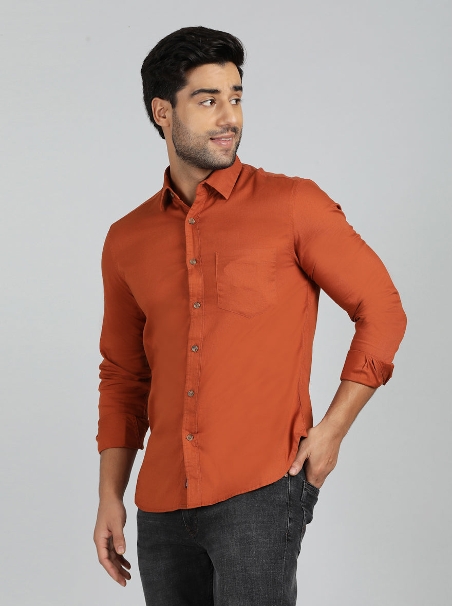 Rust Solid Slim Fit Casual Shirt | pehervi