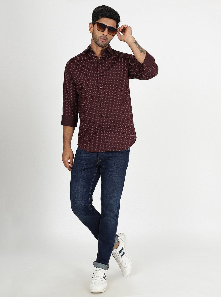 Printed Printed Slim Fit Semi Casual Shirt | Pehervi