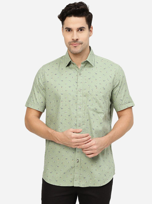 Pista Green Printed Smart Fit Semi Casual Shirt | Pehervi