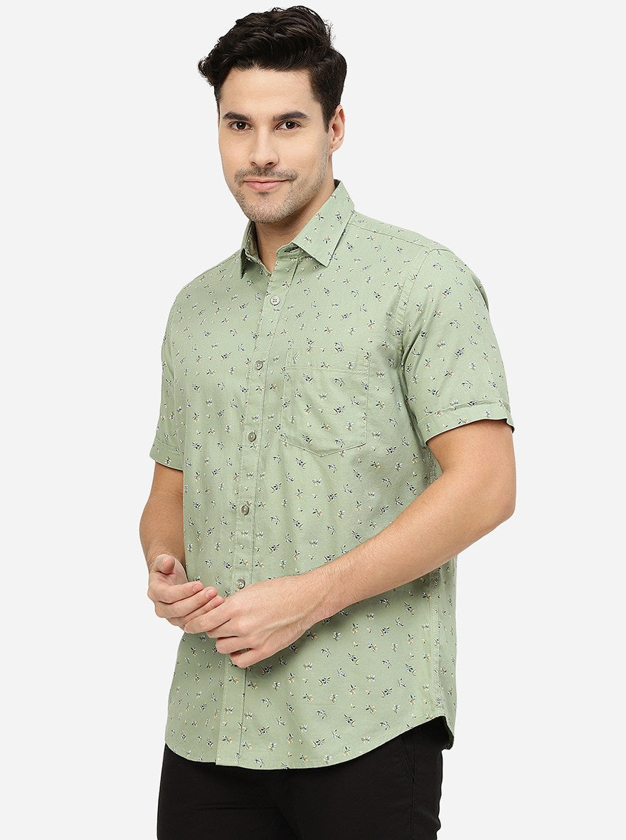 Pista Green Printed Smart Fit Semi Casual Shirt | Pehervi