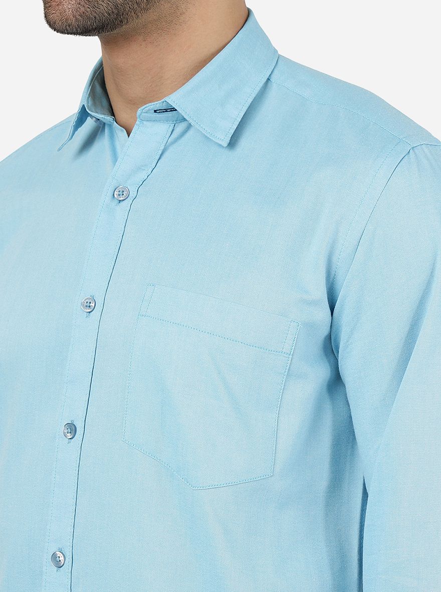 Blue Solid Smart Fit Semi Casual Shirt | Pehervi