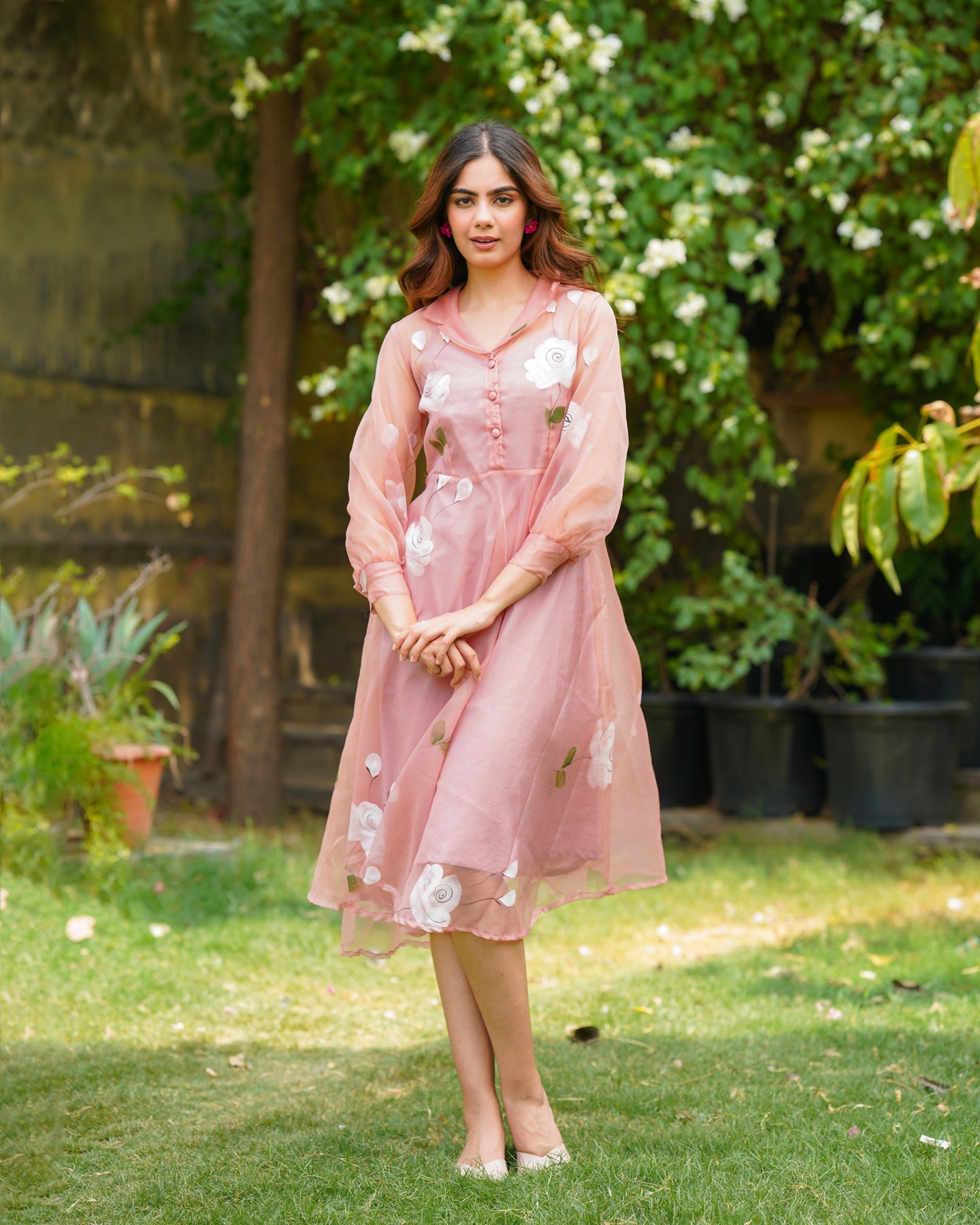 Rose Handpainted Organza Dress