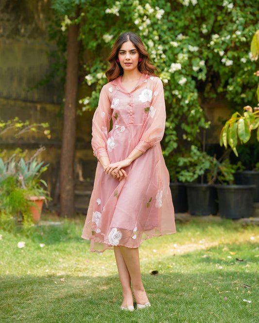 Rose Handpainted Organza Dress