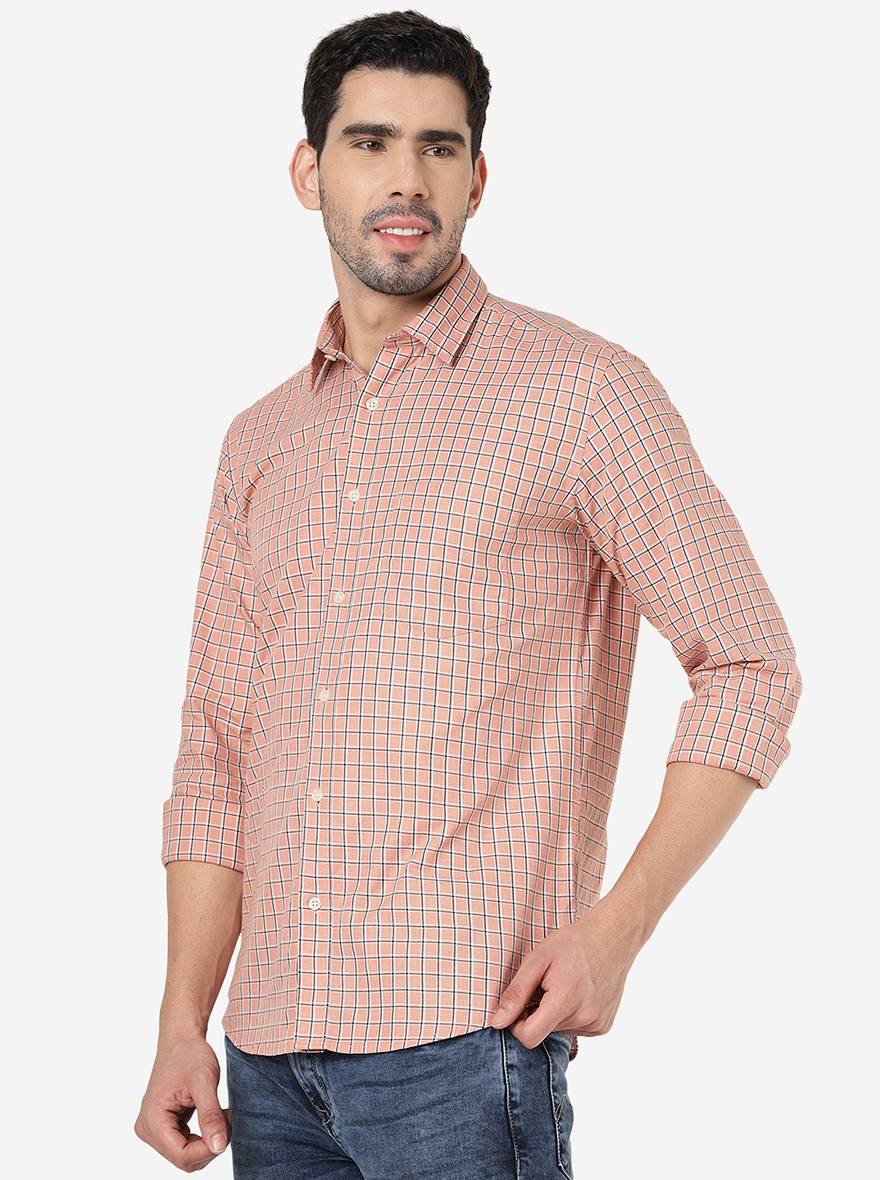 Rose Pink Checked Smart Fit Semi Casual Shirt | Pehervi