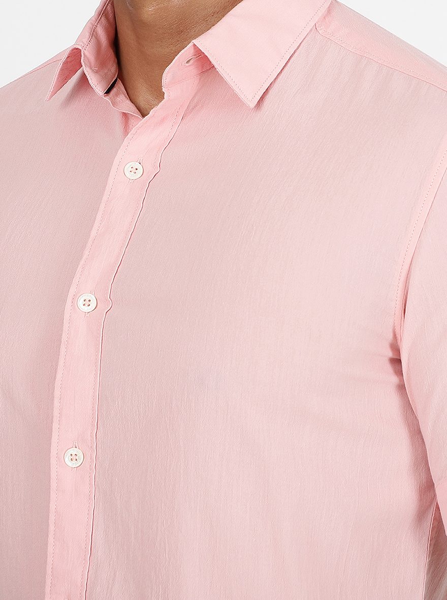 Pink Solid Slim Fit Casual Shirt | pehervi