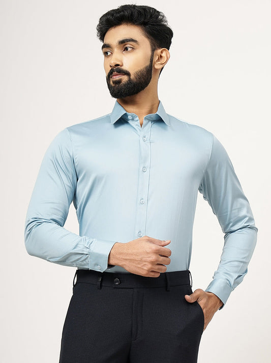 Cloud Blue Solid Slim Fit Casual Shirt | pehervi