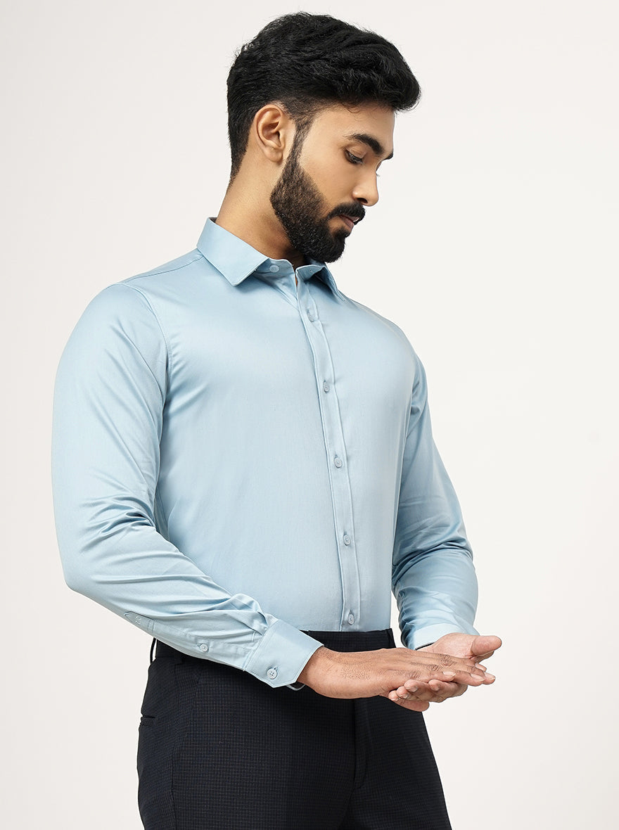 Cloud Blue Solid Slim Fit Casual Shirt | pehervi