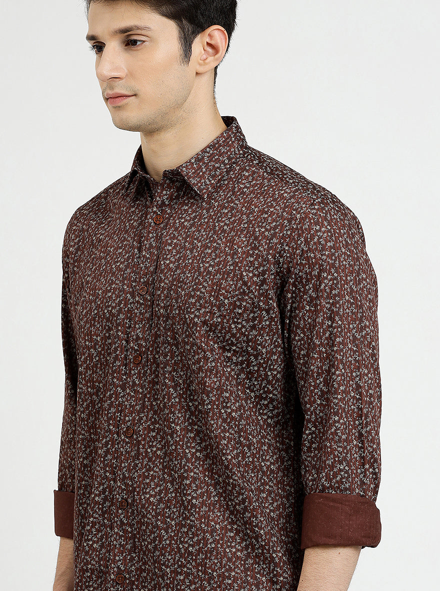 Brown Solid Smart Fit Semi Casual Shirt | Pehervi