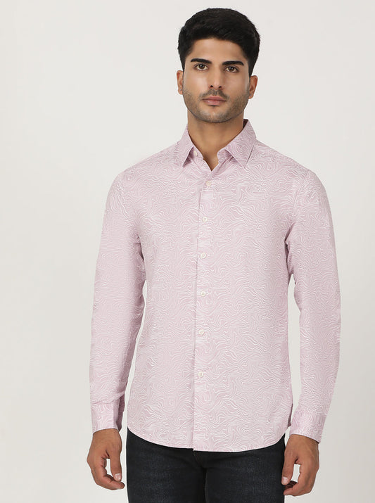 Dusky Pink Printed Slim Fit Casual Shirt | pehervi