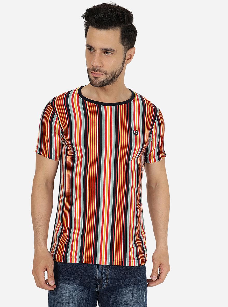 Red & Yellow Striped Slim Fit T-Shirt | pehervi