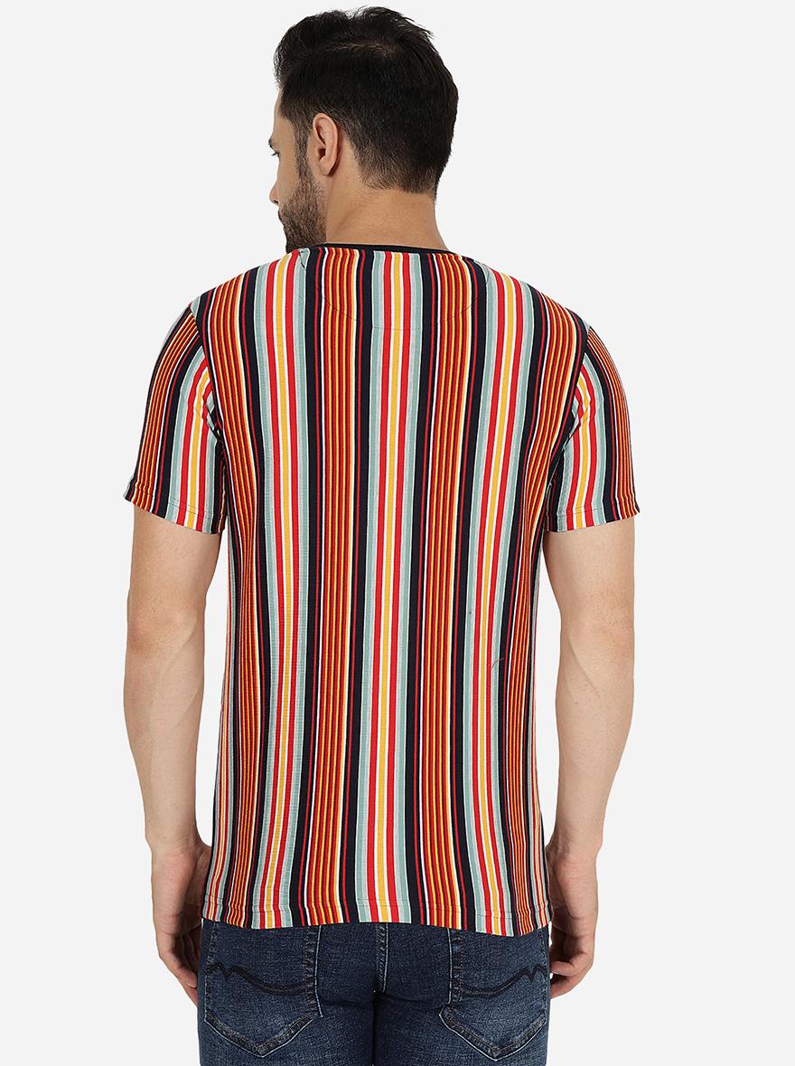 Red & Yellow Striped Slim Fit T-Shirt | pehervi