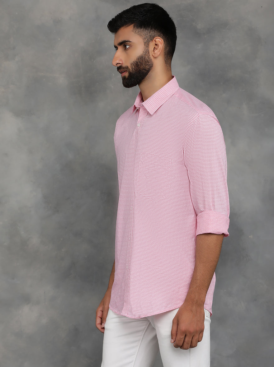 Pink Checked Smart Fit Semi Casual Shirt | Pehervi