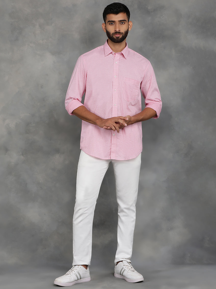 Pink Checked Smart Fit Semi Casual Shirt | Pehervi